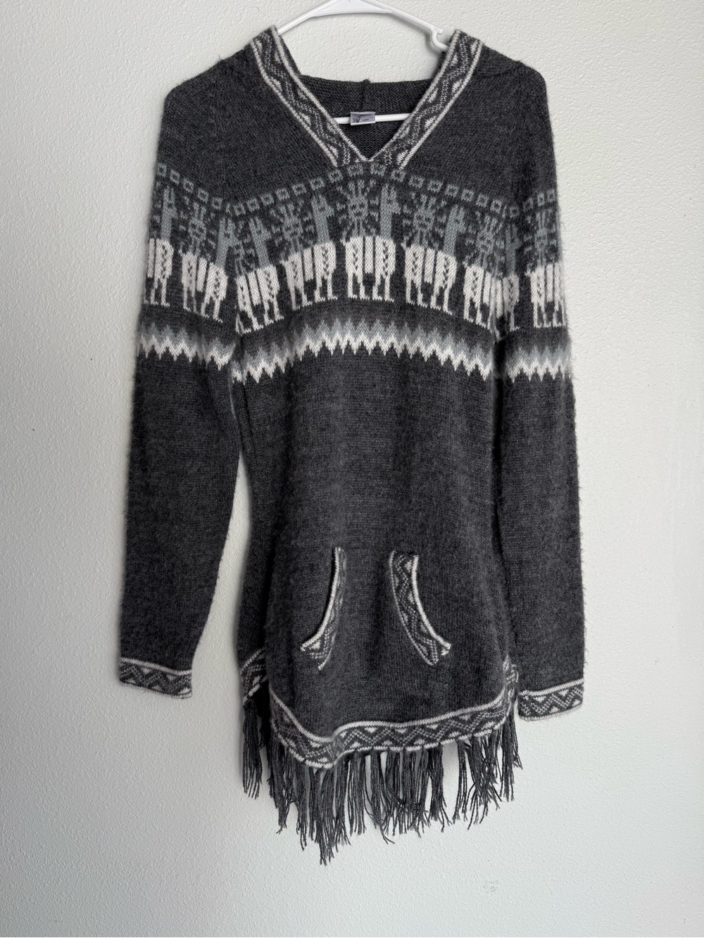 Kenelma Peru Eirl Peruvian Llama Wool Hooded Sweater Hoodie Poncho